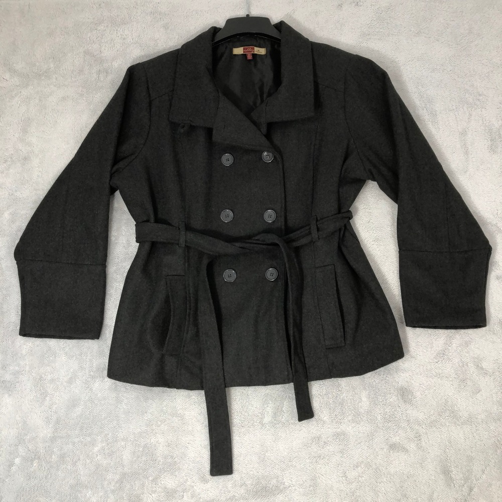 Ashley Pea Coat Women's 3X Gray Belted Double Breasted Jacket Outerwear Wool